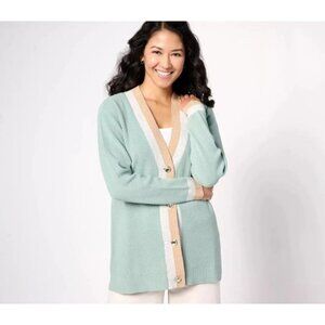 NWOT Denim & Co Signature Novelty Button Sweater Knit Cardigan Mint Blue Size 3X
